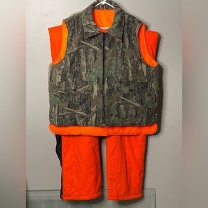 Winchester Hunting Vest &pants Mens XL Camo Blaze Orange Reversible 1 Zip Defect